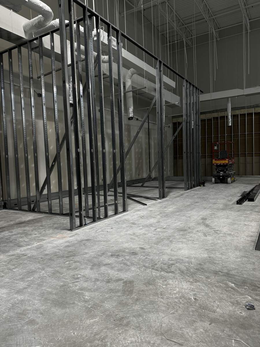 Office partitions framed out to the window line